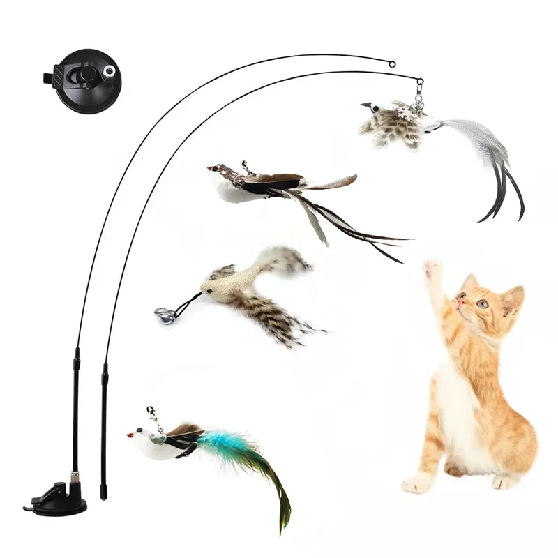 Self Interactive Cat Stick: Feather Bird Toy